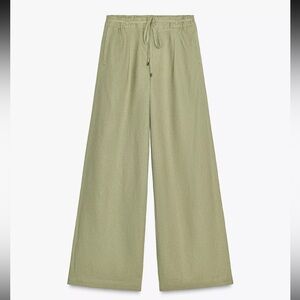 Like new/NWOT Zara Linen Blend Wide Leg Pants with Belt Size M in Olive Green